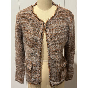 Sioni open front sequin fringe Cardigan pockets Size S brown multi